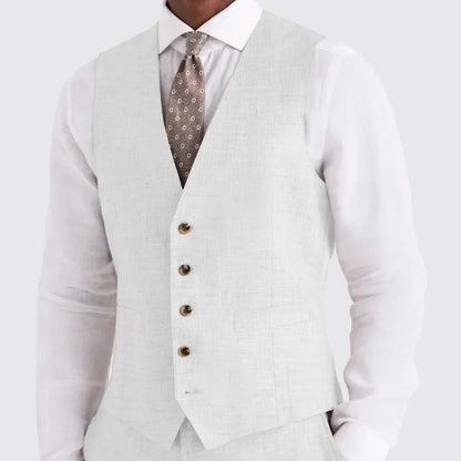 Men‘s  Linen  Waistcoat Single Breasted V Neck Suit Vest Adjustable Back  Slim Fit Casual Wedding Formal  Gentleman For Beach