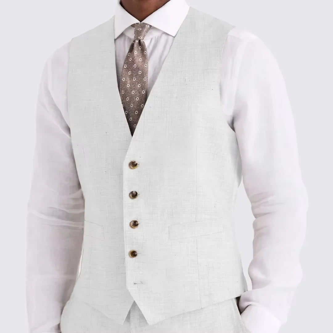 Men‘s  Linen  Waistcoat Single Breasted V Neck Suit Vest Adjustable Back  Slim Fit Casual Wedding Formal  Gentleman For Beach
