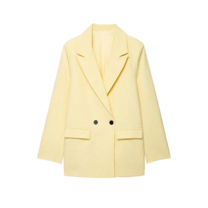 Women's Double-Breasted Solid Color Blazer Coat Long Sleeve Office Wear for Spring Autumn Winter Old Money Style