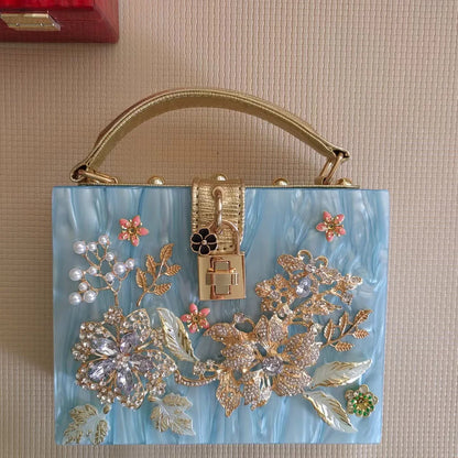 Luxury Designer Shimmer Acrylic Box Glitter Rhinestones Diamond Evening Bag Wedding Party Clutch Purse Shoulder Messenger Bag