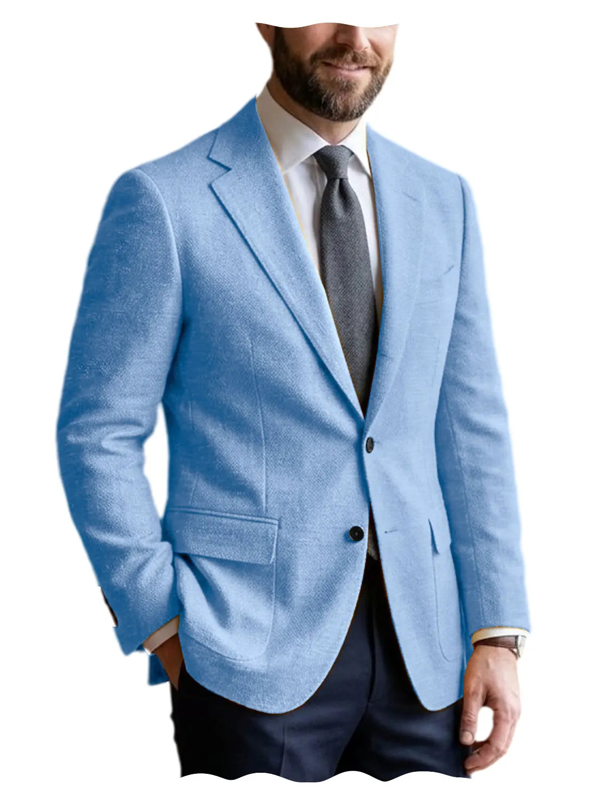 Men's Linen Blazer Notched Lapel 2 Button Slim Fit Suit Jacket Lightweight Breathable Men Business Wedding Party for Spring