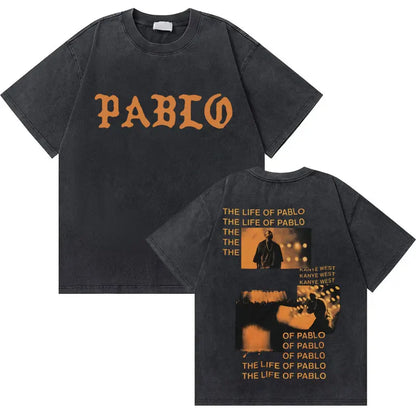 Washed Vintage Rapper Kanye West Graduation Bear Graphic T Shirt Men Pure Cotton T-shirt Men's Hip Hop Fashion Oversized Tshirt