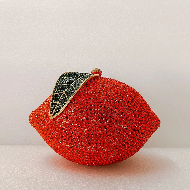 Green Lemon Shaped Rhinestone Handbags for Cocktail Party Women Gorgeous Crystal Wedding Bridal Cutch Purse Evening Bags
