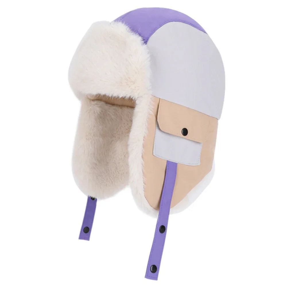 Children Winter Hat Thick Warm Outside Snow Ski Earflap Cap Boys Girls Patchwork Russian Hat Windproof Trapper Bomber Hat