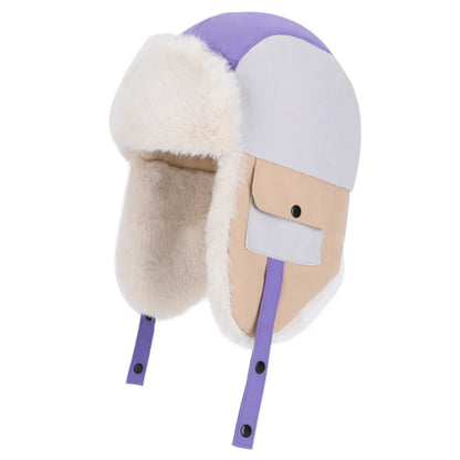 Children Winter Hat Thick Warm Outside Snow Ski Earflap Cap Boys Girls Patchwork Russian Hat Windproof Trapper Bomber Hat