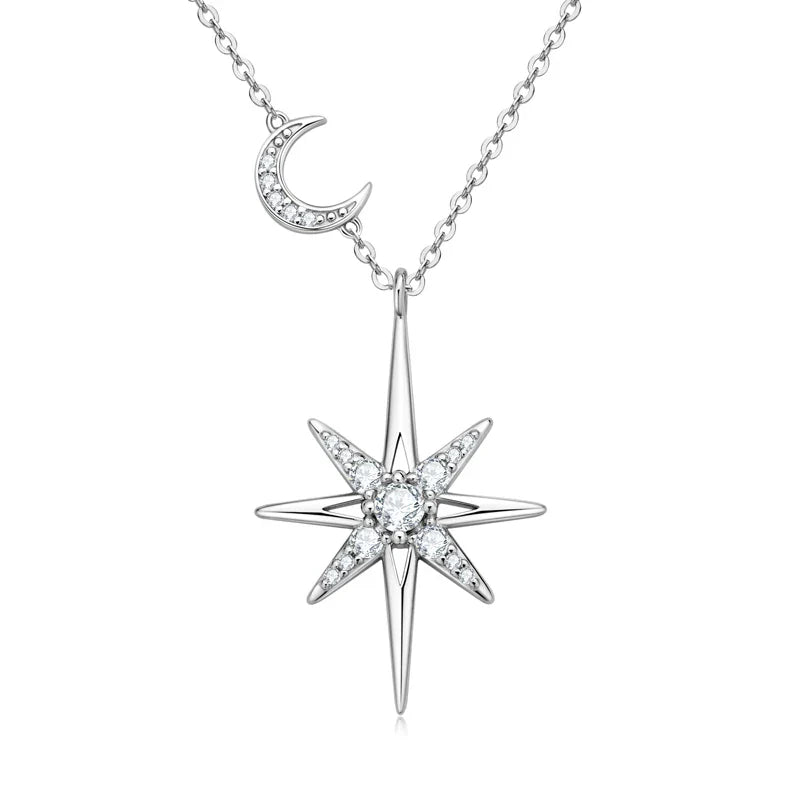 GRA Moissanite Diamond Star Moon Charm Necklaces for Women S925 Sterling Silver Chains Wedding Jewelry Gifts Collares