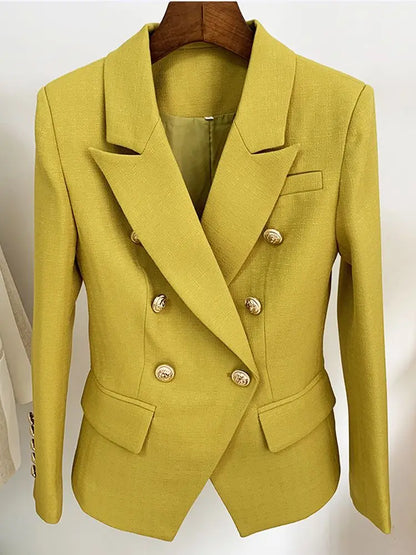 HIGH STREET 2026 Classic Baroque Designer Jacket Women's Metal Lion Buttons Double Breasted Textured Blazer Mint Green