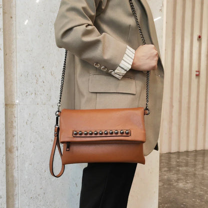 Folding design women Clutch Fashion rivets PU Leather Ladies Crossbody Bag chain Female Shoulder bag Clutches black wallet