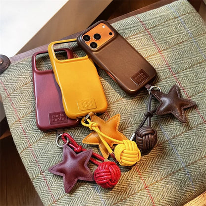 Fashion Leather Phone Case For iPhone 17 Pro 15 14 16 Pro Max Cover with Star Pendant Cute Protective Cases For Apple 17Pro Capa