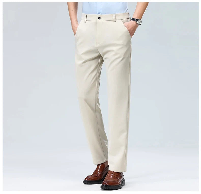 Men Suit Pants Light Thin Elastic Slim Fit Dress Pants Business Solid Casual Straight Leg Trouser Men Clothing Oversize 29-42
