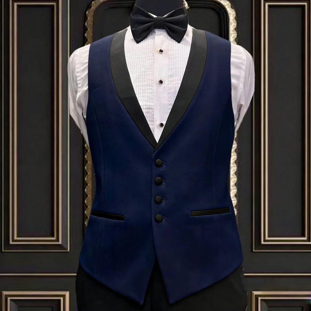 Men Vest Ivory With Black Lapel Single Breasted Waistcoat For Banquet Wedding Business Work Office Casual Daily Men Suit Vest