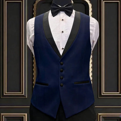 Men Vest Ivory With Black Lapel Single Breasted Waistcoat For Banquet Wedding Business Work Office Casual Daily Men Suit Vest