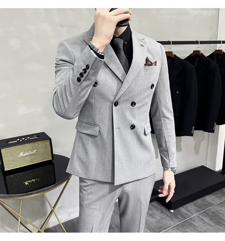Jackets + Pants / Groom's Wedding Dress Best Fashion Mans Double -breasted Suit Blazer Trousers Male Formal Business Office Suit