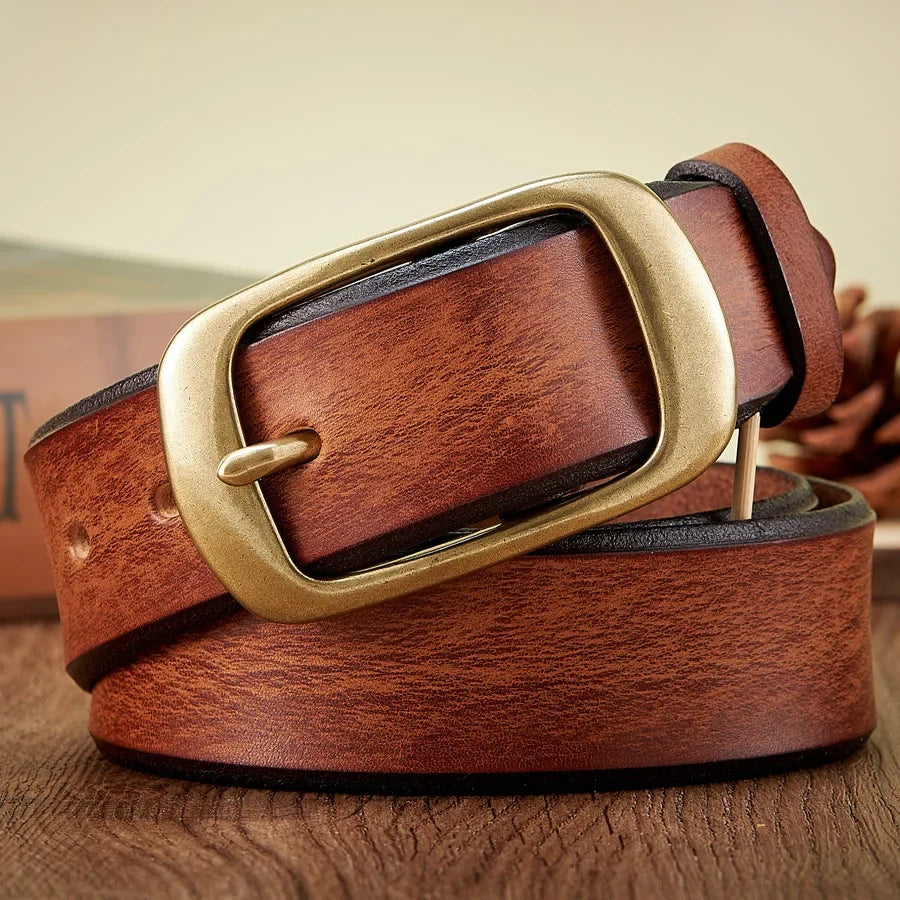 3.8 CM High Quality Pure Cowhide Thick Real Genuine Leather Men's Fashion Brass Buckle Belts Luxury Brand Jeans Belts for Men