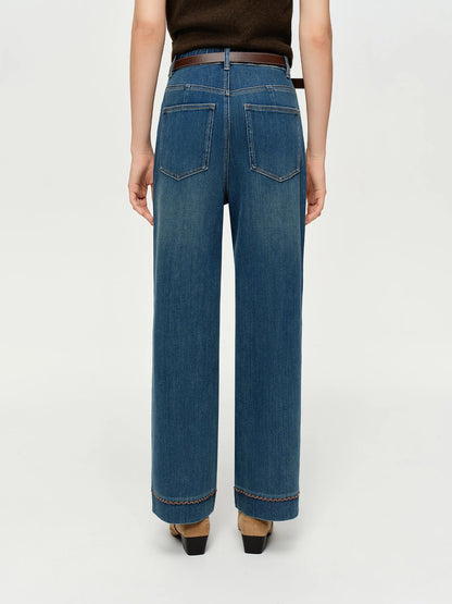 Double-length Jeans Women High-waisted Slim-fit Classic Straight Pants High Waist Elegant Office Lady Spring Trendy