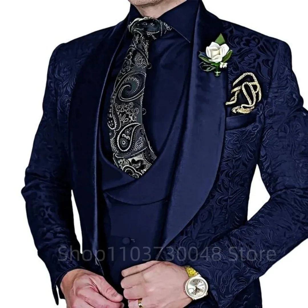 Elegant Mens Wedding Suits Italian Design Champagne Smoking Groom Tuxedo Jacket Vest Pants 3 Piece Party Prom Suits Set For Men