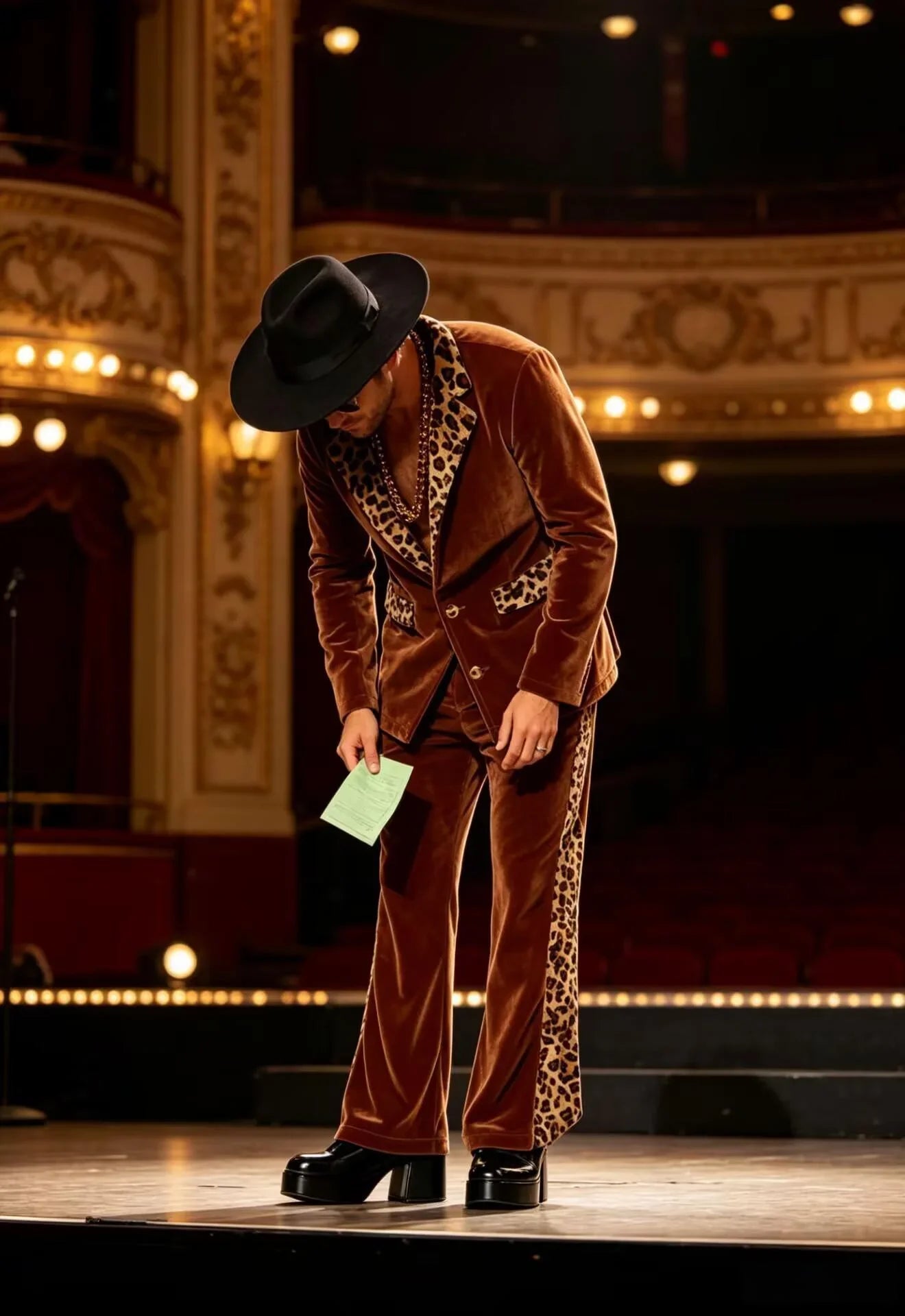 Luxury Men's Velvet Suit Notch Lapel Jacket Leopard Print Patchwork Trim Wide Leg Flare Trousers Tuxedo Cosplay Prom Event