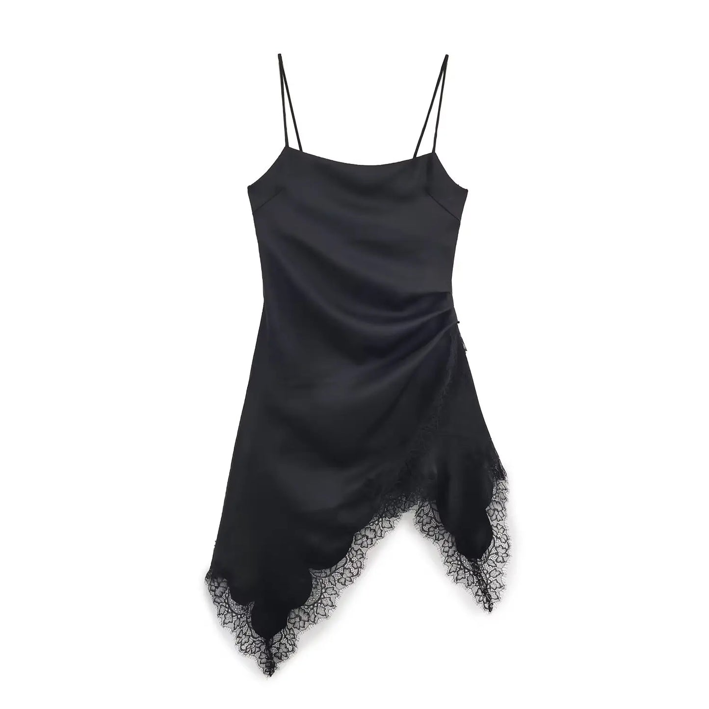 Lace Underwear Sling Dress Women Fashion Autumn Asymmetric satin texture Mini Dresses French Chic Female Evening Clothing