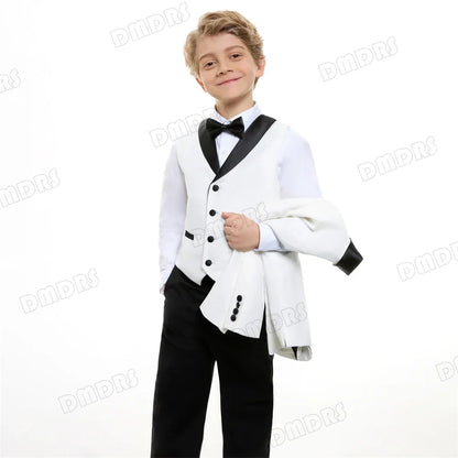 24H Ship White Formal Kids Suit Set, 4 Pieces Suits For Boys From 3-14 Years, Wedding Tuxedo For Kids Ring Bear