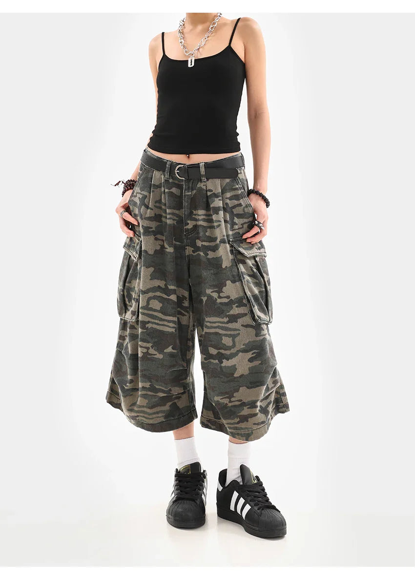 Summer Women Tomboy Camouflage Japanese Abi Jorts Jean Y2K 2000s Aesthetic Capri Pants Harajuku Denim High Street Goblin Core