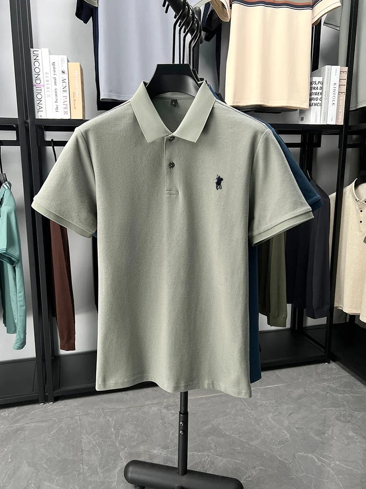 Designer brand 100% cotton short sleeve polo shirt luxury fashion pony embroidery men's business leisure summer new Paul T-shirt
