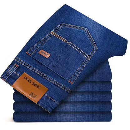 Men Fashion Straight Jeans Mens 2024 New Stretch Slim Fit Pants Comfortable Soft Business Denim Trousers Male Brand Clothing
