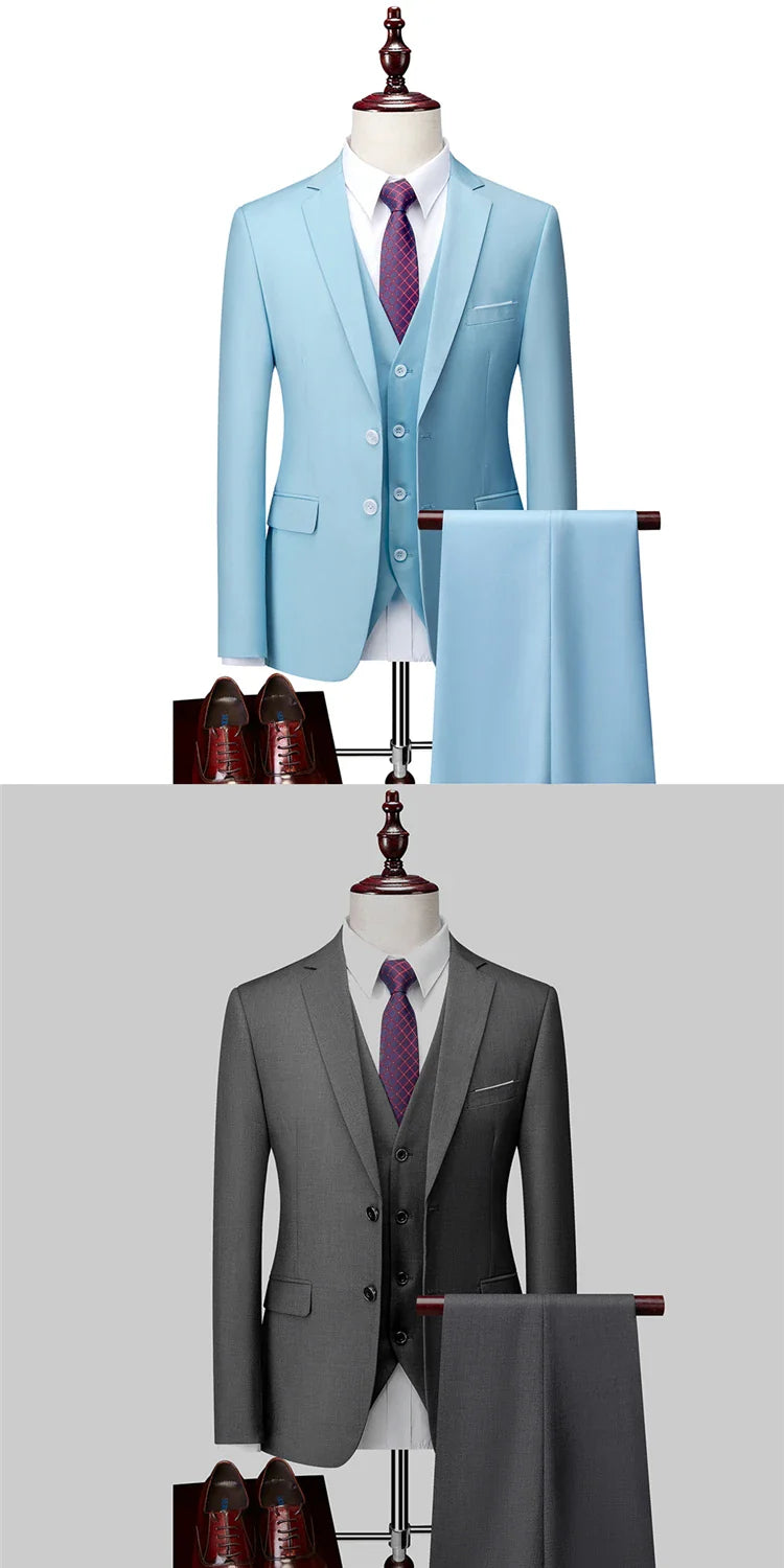 M-6XL ( Jacket + Vest + Pants ) Boutique Pure Color Mens Business Formal Suit 3Piece Set and Two-piece Set Groom Wedding Dress