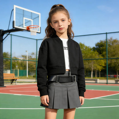 Girls Pleated Skirt Brown Casual All-match Cargo Skirt for Kids 3-13 Years Children Short A-line High Waist Tutu Skirt with Belt