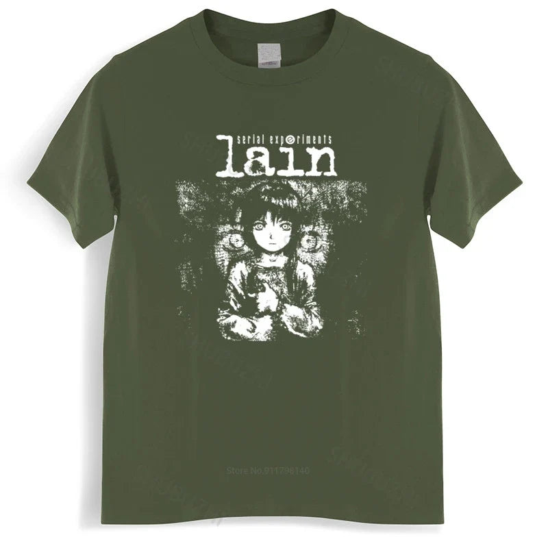 New Arrived Mens t shirt Serial Experiments Lain Tshirt Men Cotton Harajuku Japan Manga Iwakura Tees Homme Black T-shirt