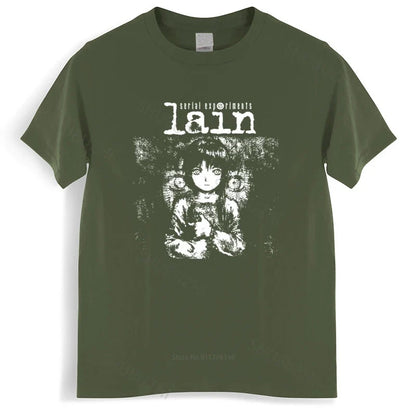 New Arrived Mens t shirt Serial Experiments Lain Tshirt Men Cotton Harajuku Japan Manga Iwakura Tees Homme Black T-shirt