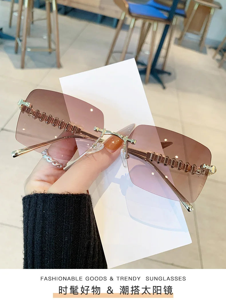 2025 Ins New Square Rimless Sunglasses Women Men Fashion Metal Rivet Legs Sun Glasses Ladies Luxury Sunshade Gafas De Sol UV400