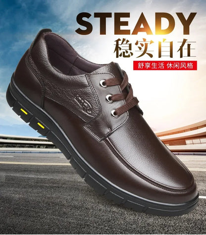 Men PU leather Casual Shoes Soft Sole Lace-up Luxury Brand Middle-aged Old Man Dad Lightweight Loafers Shoes  Zapatillas