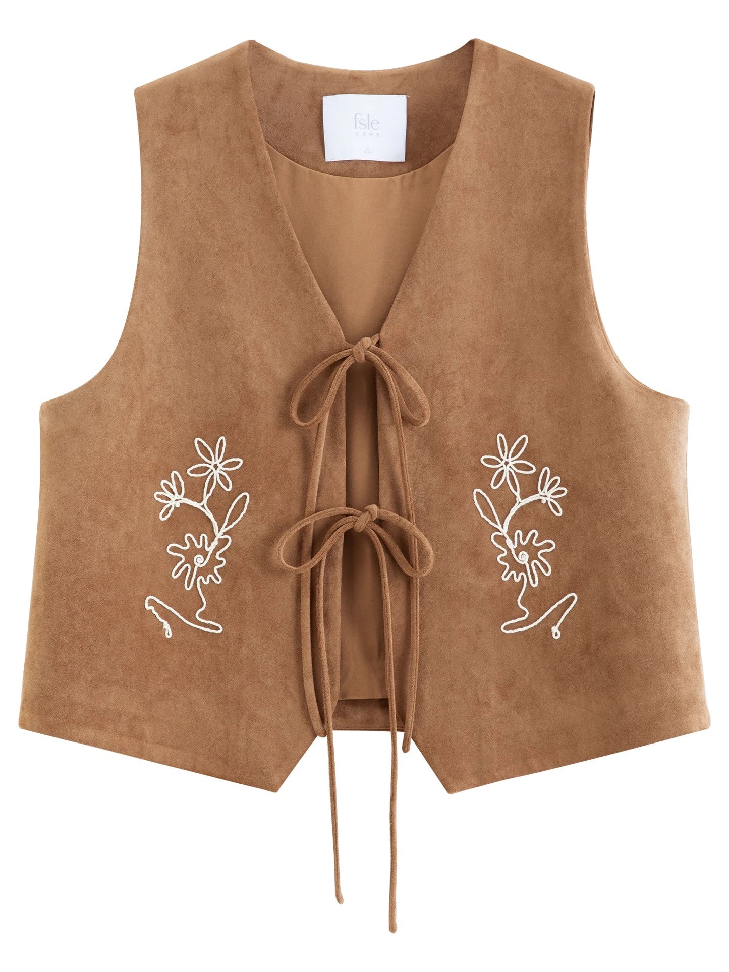 2026 Fall New Women‘s Faux Suede V-Neck Lace-Up Vest, Embroidered Cropped Layering Top Vintage Boho Chic Style Streetwear