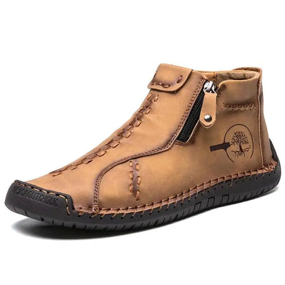 Classic Handmade Leather Men Shoes Zipper Design Outdoor Sneakers Slip On Breathable Casual Shoes Leather Men Ankle Boots