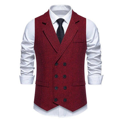 Waistcoat Man British Style Turn Down Collar Men Vest Slim Solid Double-breasted Sleeveless Versatile Male Suit Vest