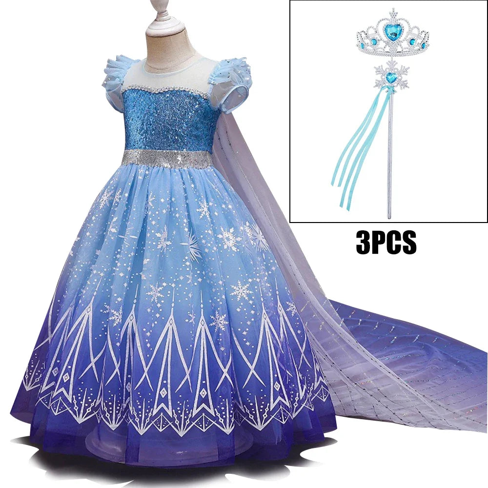 Kids Girl Cosplay Elsa Princess Costume Luxury Sequins Birthday Prom Gown Fancy Carnival Toddler Clothing Halloween Role Playing