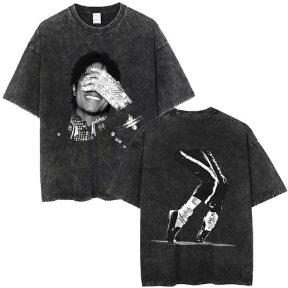 Washed Vintage Michael Jackson Face Graphic T-shirt Men Women Fashion Hip Hop Oversized T-shirts Male Retro Gothic Rock T Shirts