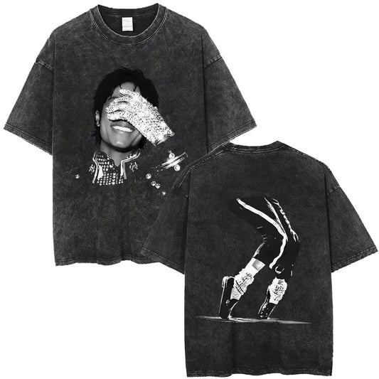 Washed Vintage Michael Jackson Face Graphic T-shirt Men Women Fashion Hip Hop Oversized T-shirts Male Retro Gothic Rock T Shirts