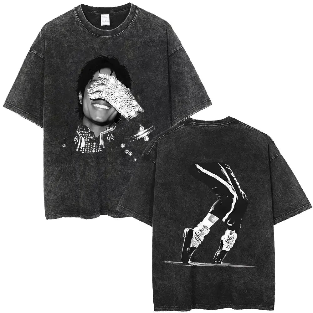 Washed Vintage Michael Jackson Face Graphic T-shirt Men Women Fashion Hip Hop Oversized T-shirts Male Retro Gothic Rock T Shirts
