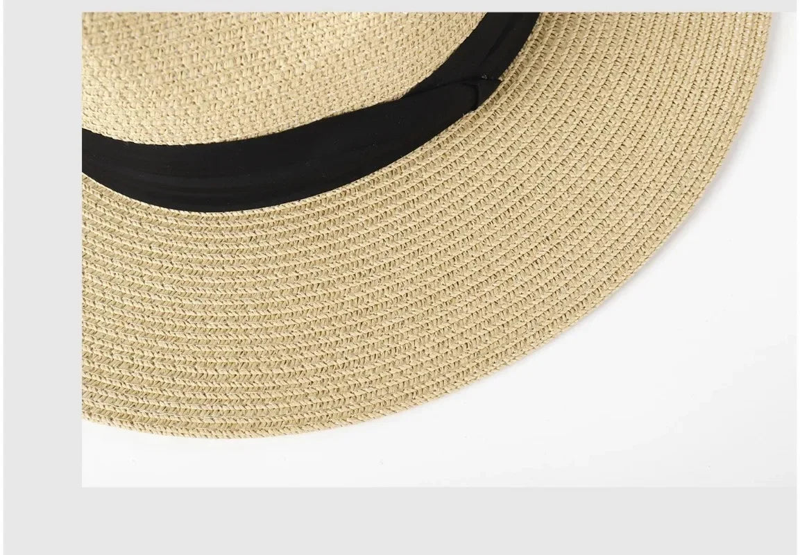 Unisex Panama Straw Hat Wide Brim Summer Beach Sun Protection Fedora Style - Sizes 55-57/58-60/61-64cm (Large/Plus)"