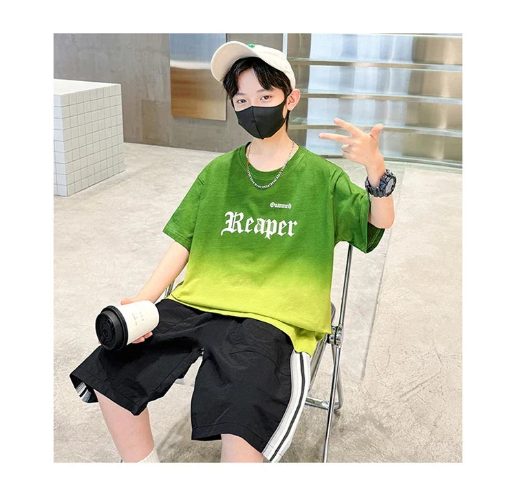 Children Summer Set for Boy Cotton Short Sleeve T-shirt And Shorts Clothing Set Kids Hip Hop Rapper Outfit Suit 2 Pcs Tracksuit