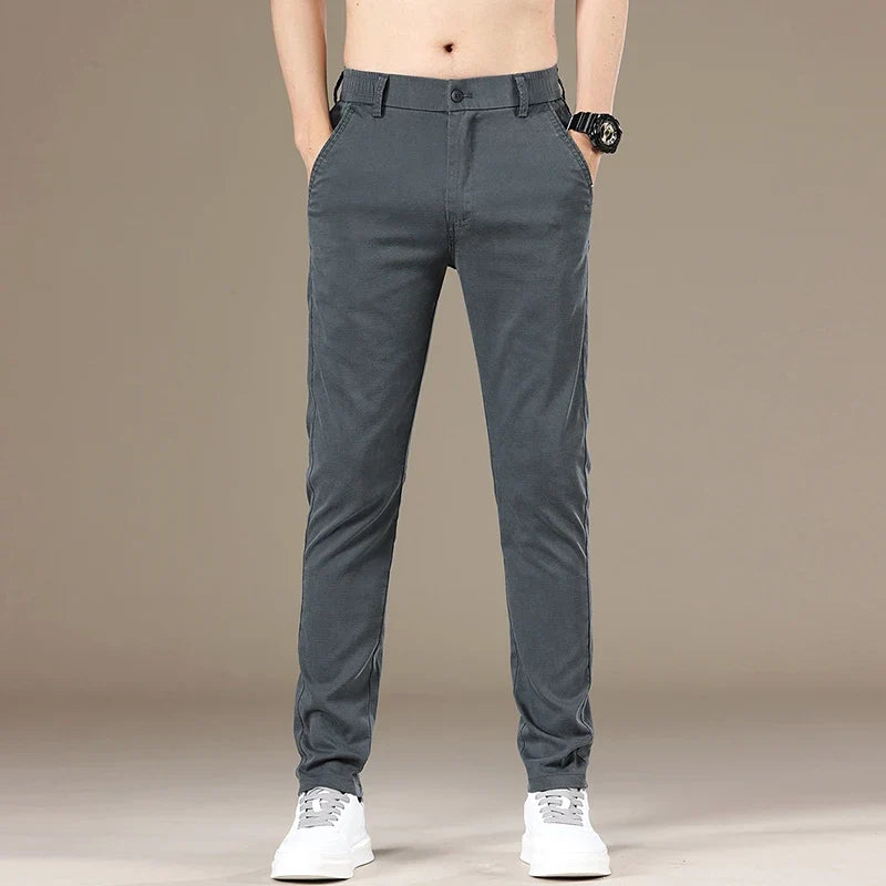 New Spring Summer Lyocell Fabric Mens Casual Pants Hight Quality Fashion Slim Business Trousers Brand Elastic Soft Pants