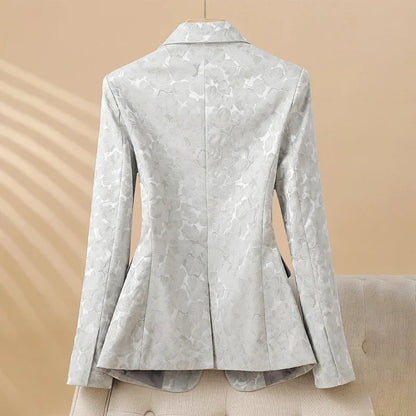 Women Blazer Office Lady 2024 Elegant Slim Notched Women Blazers Jackets Button Long Sleeve Decorative Pattern Female Suit Coat