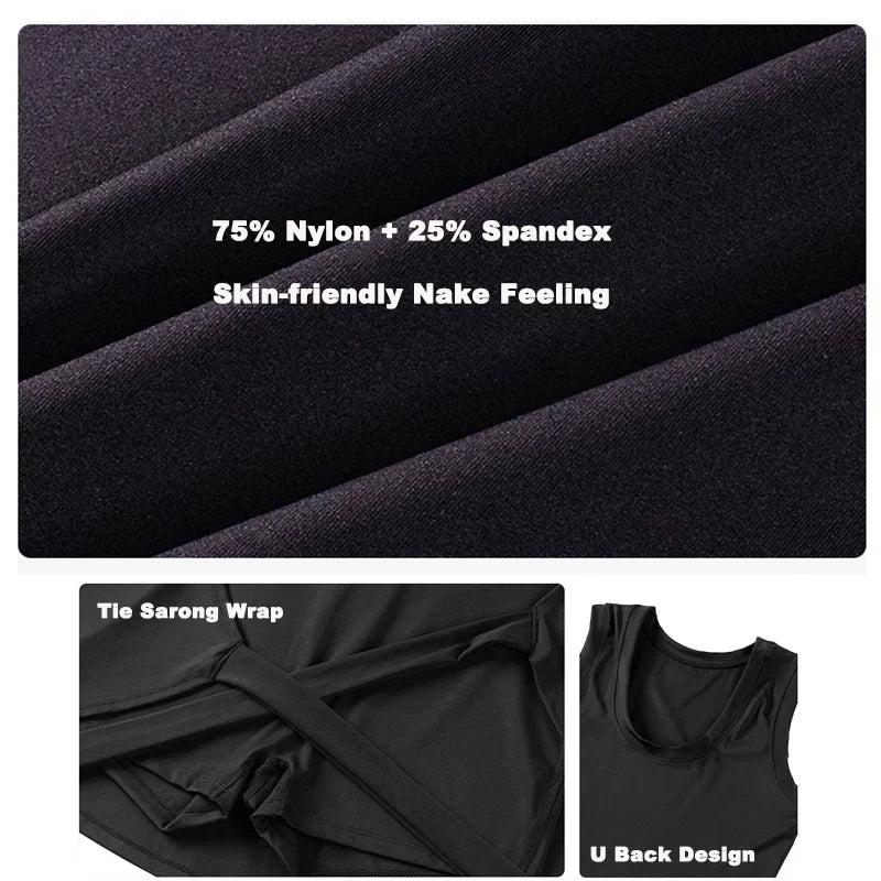Boat Neck Tennis Dress Golf Dress for Women with Buit-in Short Sleeveless Backless Sarong Wrap Active Dress Workout Romper Dress