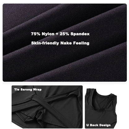 Boat Neck Tennis Dress Golf Dress for Women with Buit-in Short Sleeveless Backless Sarong Wrap Active Dress Workout Romper Dress