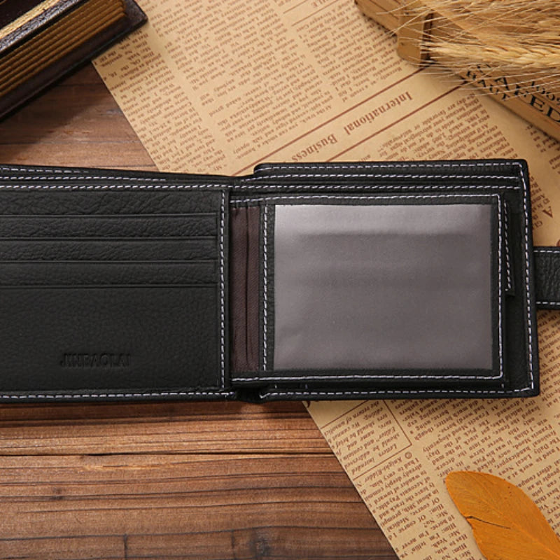 Men's Wallet Made of Genuine Leather Wallet Short Hasp Purse 2025 Luxury Male Money Clip Soft Buckle Multi Card Position Zippe