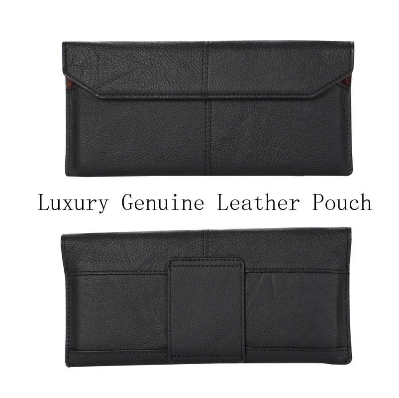 Genuine Leather Slim Phone Pouch Case For iphone 14 13 12 Pro Max Samsung S23 S22 Ultra Belt Clip Holster Cover Bag 4.7-7.2 inch