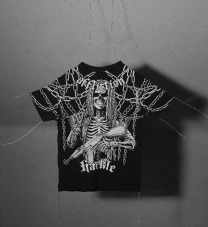 Y2K Gothic T Shirt Haunted Mound Ghost Skull Pattern Streetwear Men Women Harajuku Hip Hop Vintage Unisex Cotton Short Sleeve
