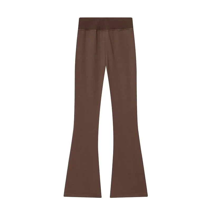 Women's Suits Flare Pants Sets 2 Piece Set Fleece Elastic Waist Trouser Suit Cropped Sweatshirts Jacket Two-Piece Set