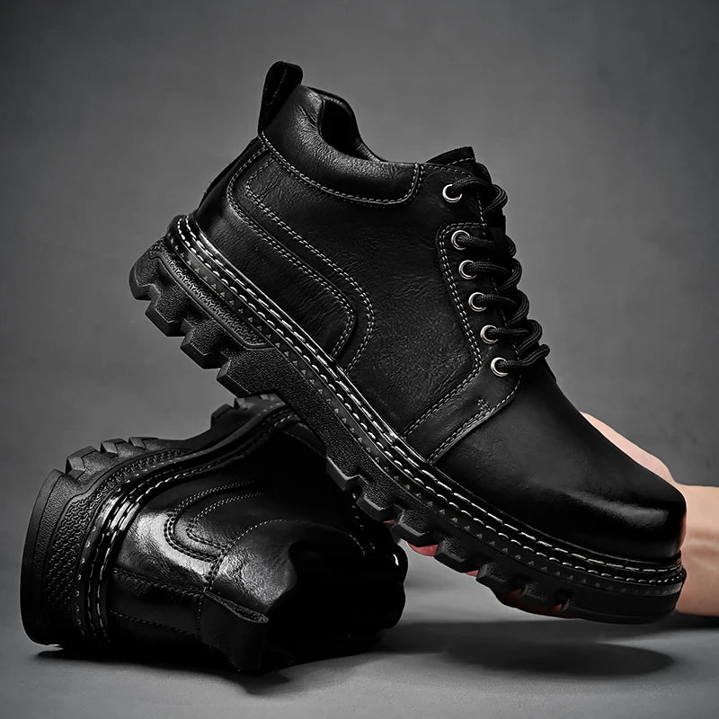 Genuine Leather Men Boots Cow Leather Upper Durable Sole Lace up Autumn Winter Boots Fur Daily Leisure Outdoor Shoes For Man New
